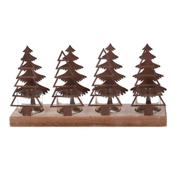 Portacandele metallo 4 posti alberi bronzo cm15x8h30