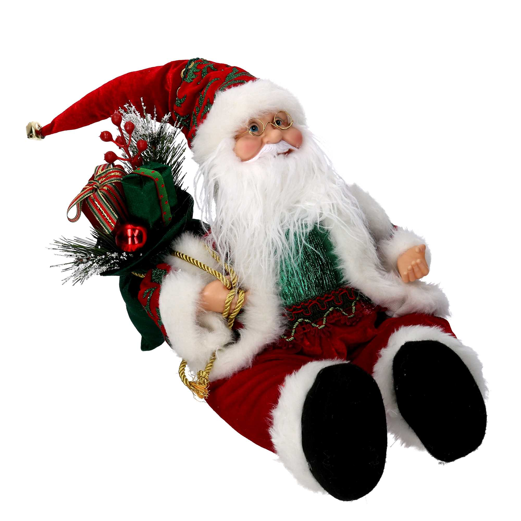 Babbo natale tessuto bordeaux seduto con musica e movimento cmh35,5