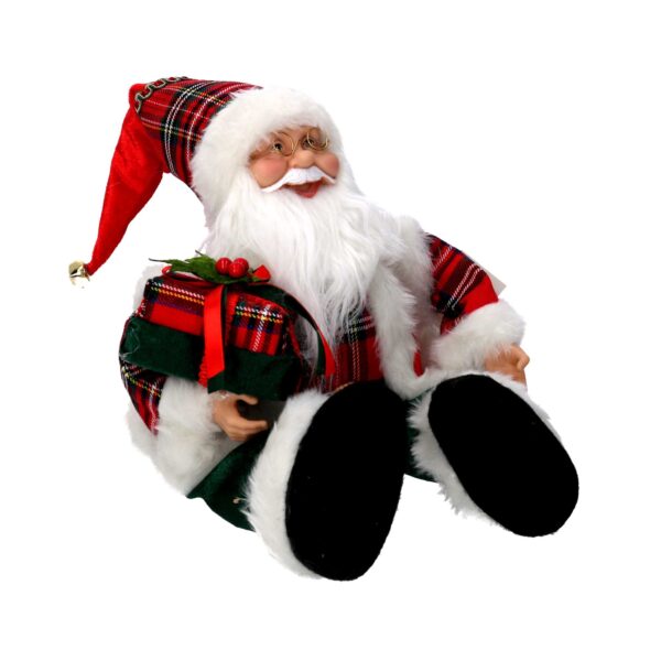 Babbo natale tessuto rosso seduto con regali, musica e movimento cmh35,5