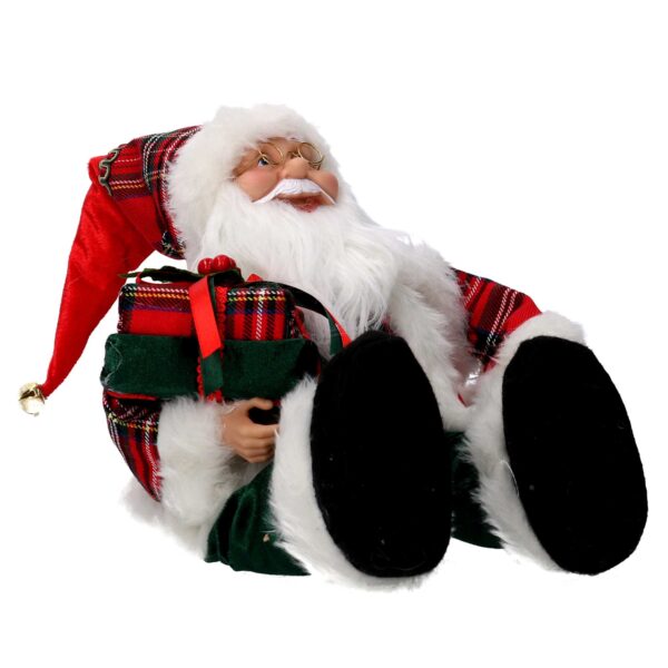 Babbo natale tessuto rosso seduto con regali, musica e movimento cmh35,5