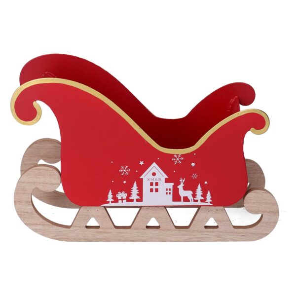 Slitta metallo casetta bianco e rosso cm27,5x10h20