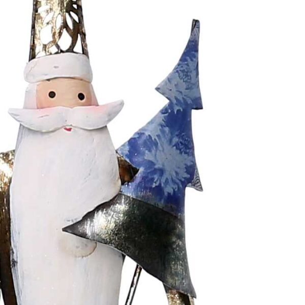 Babbo natale metallo con albero blu e oro cm 23,5x11,5h63