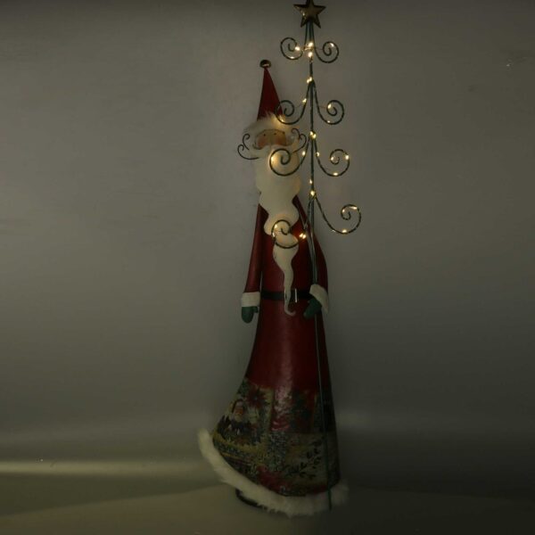 Babbo natale metallo con albero rosso con led cm 29,2x14h84,5