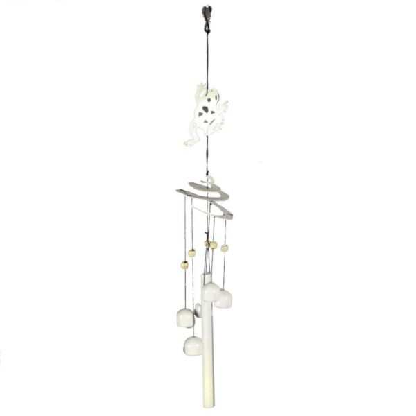 Campanello metallo con rana bianco cm10x10h61