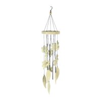Campanello metallo fiori e foglie bianco cm12x12h61