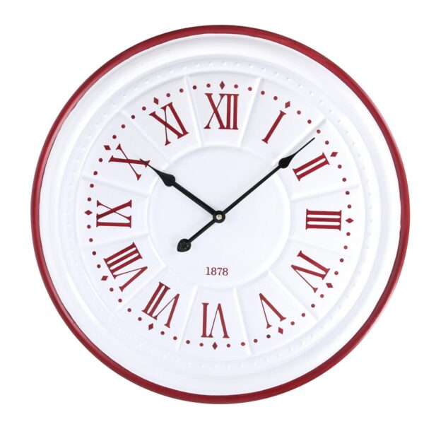 Orologio legno metallo bianco rosso cmø50x4,5