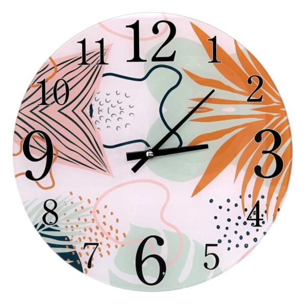 Orologio vetro foglie beige tondo cm ø30x4