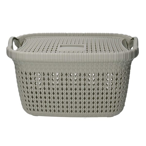 Cesta portabiancheria plastica con coperchio crema rettangolare cm43x31,5h25,3