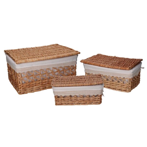 Scatola vimini fodera pizzo con coperchio 1-3 rettangolare cm42x31h19