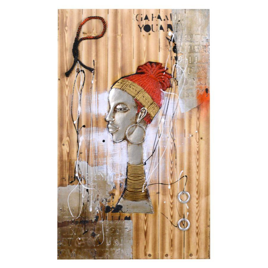 Quadro legno donna africana con corda cm60x90x0,5