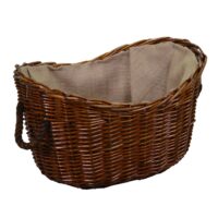 Cesta vimini fodera juta con manici corda marrone ovale cm59x43h28/36
