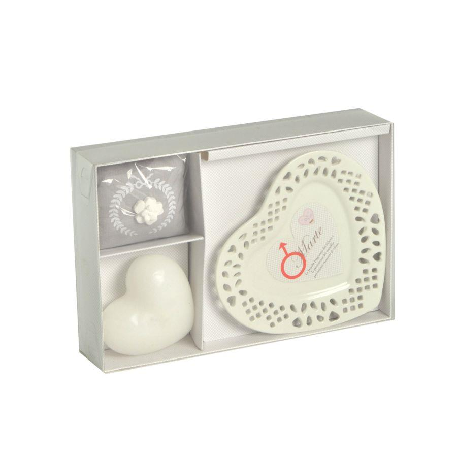 Candela c/piattino cuore marte licheni&muschio cm26x17h4,5 - 15ore