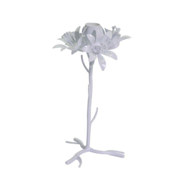 Portacandele metallo bianco fiore cmø12h22