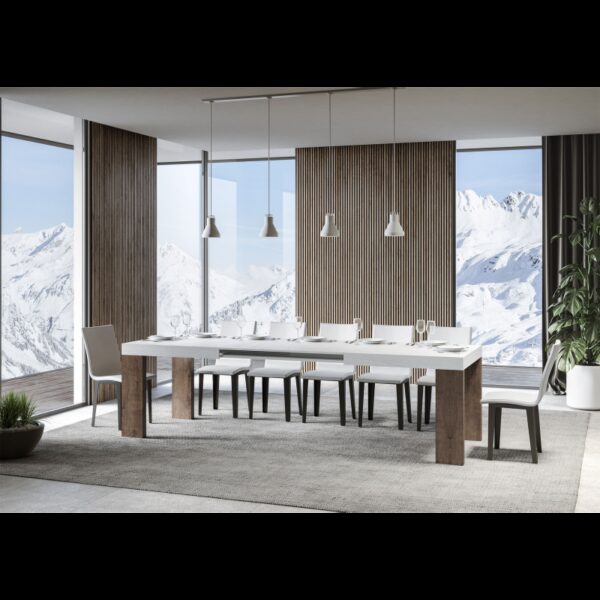 Tavolo allungabile 90x180/440 cm Roxell Mix piano Bianco Frassino - gambe Noce