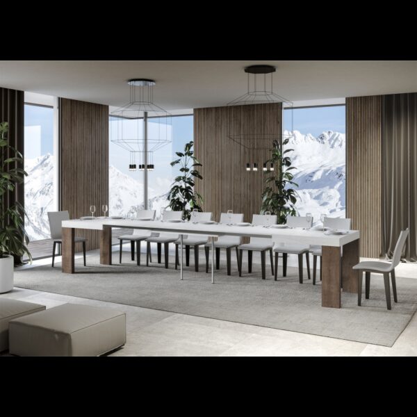 Tavolo allungabile 90x180/440 cm Roxell Mix piano Bianco Frassino - gambe Noce