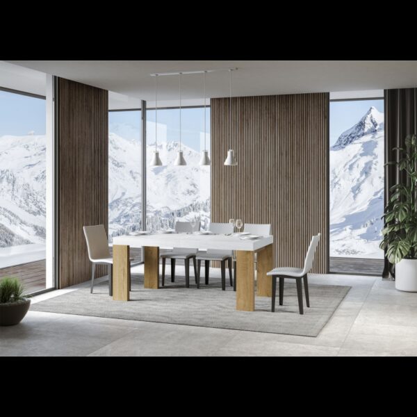 Tavolo allungabile 90x180/440 cm Roxell Mix piano Bianco Frassino - gambe Noce