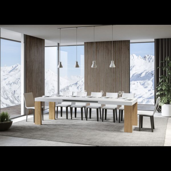 Tavolo allungabile 90x180/440 cm Roxell Mix piano Bianco Frassino - gambe Noce
