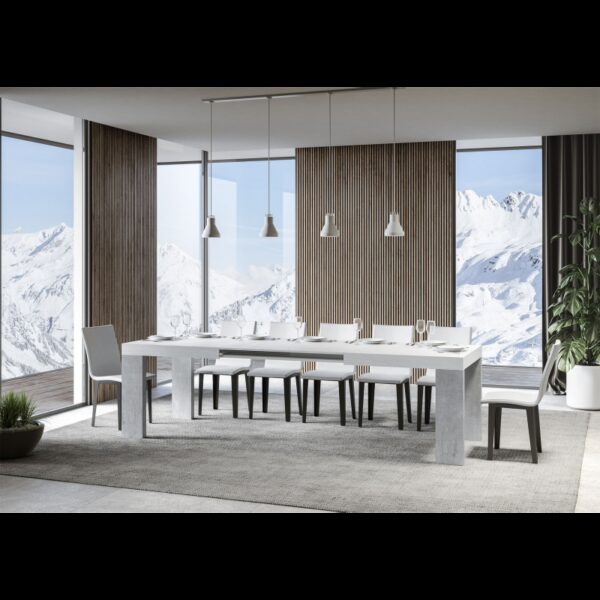 Tavolo allungabile 90x180/440 cm Roxell Mix piano Bianco Frassino - gambe Noce