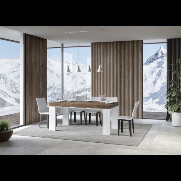 Tavolo allungabile 90x180/440 cm Roxell Mix piano Bianco Frassino - gambe Noce