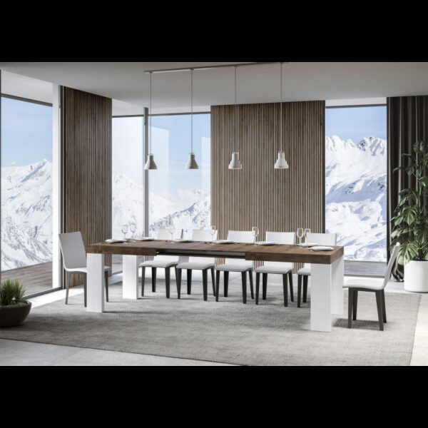 Tavolo allungabile 90x180/440 cm Roxell Mix piano Bianco Frassino - gambe Noce