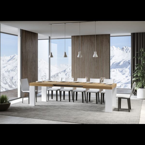 Tavolo allungabile 90x180/440 cm Roxell Mix piano Bianco Frassino - gambe Noce
