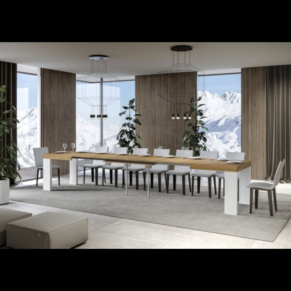 Tavolo allungabile 90x180/440 cm Roxell Mix piano Bianco Frassino - gambe Noce