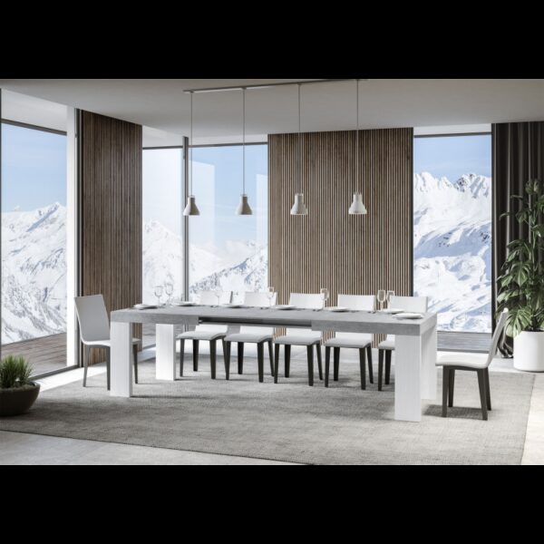 Tavolo allungabile 90x180/440 cm Roxell Mix piano Bianco Frassino - gambe Noce