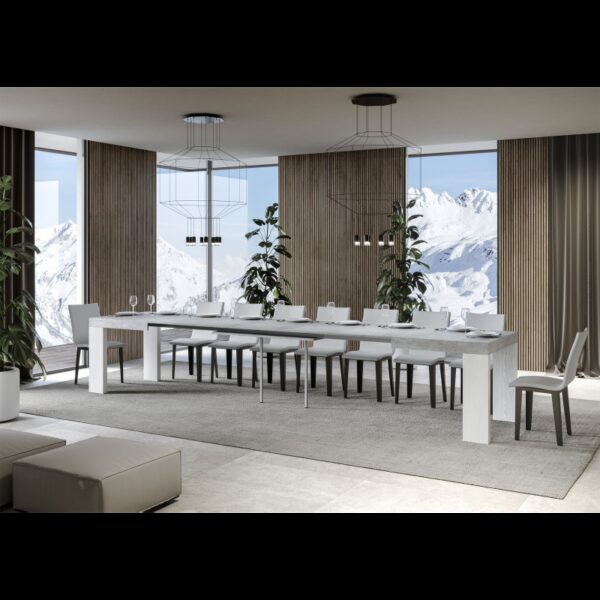 Tavolo allungabile 90x180/440 cm Roxell Mix piano Bianco Frassino - gambe Noce