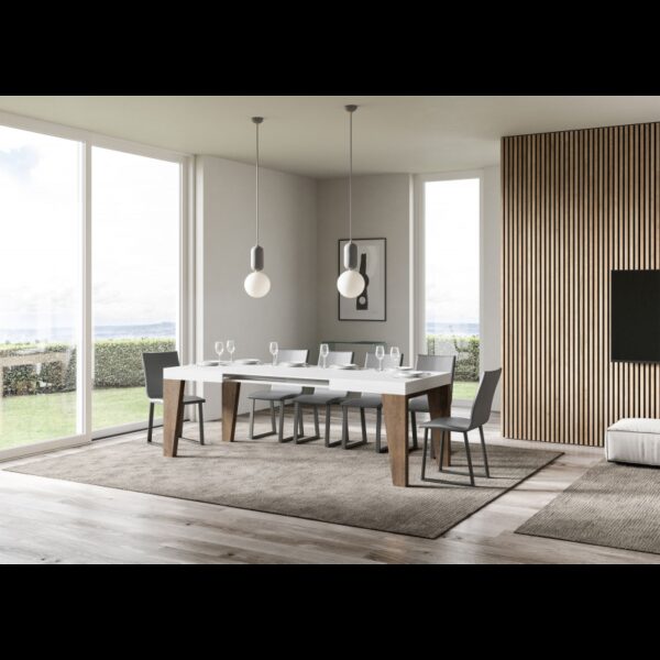 Tavolo allungabile 90x130/234 cm Naxy Mix piano Bianco Frassino - gambe Noce