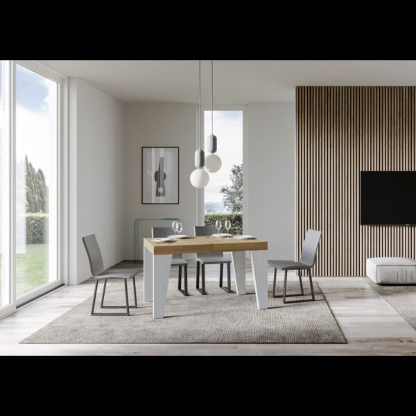 Tavolo allungabile 90x130/234 cm Naxy Mix piano Bianco Frassino - gambe Noce