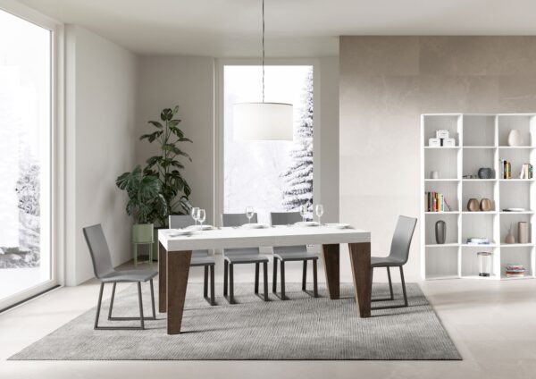 Tavolo allungabile 90x160/420 cm Naxy Mix piano Bianco Frassino - gambe Noce