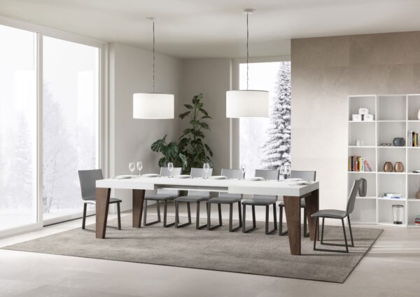 Tavolo allungabile 90x160/420 cm Naxy Mix piano Bianco Frassino - gambe Noce
