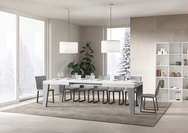 Tavolo allungabile 90x160/420 cm Naxy Mix piano Bianco Frassino - gambe Noce