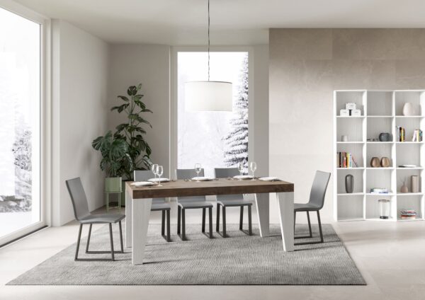 Tavolo allungabile 90x160/420 cm Naxy Mix piano Bianco Frassino - gambe Noce