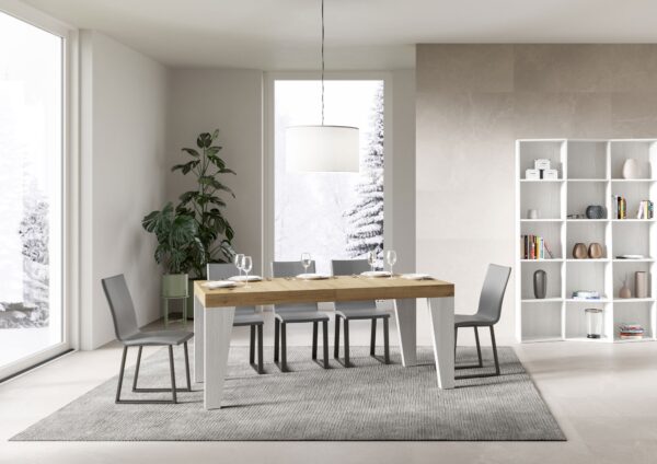 Tavolo allungabile 90x160/420 cm Naxy Mix piano Bianco Frassino - gambe Noce