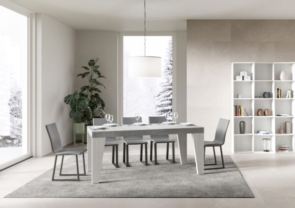 Tavolo allungabile 90x160/420 cm Naxy Mix piano Bianco Frassino - gambe Noce