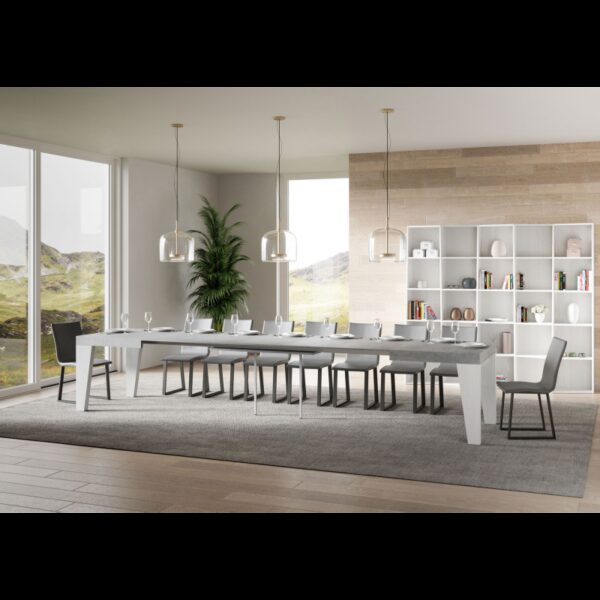 Tavolo allungabile 90x160/420 cm Naxy Mix piano Bianco Frassino - gambe Noce