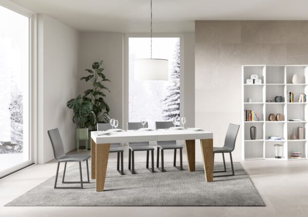 Tavolo allungabile 90x180/440 cm Naxy Mix piano Bianco Frassino - gambe Noce