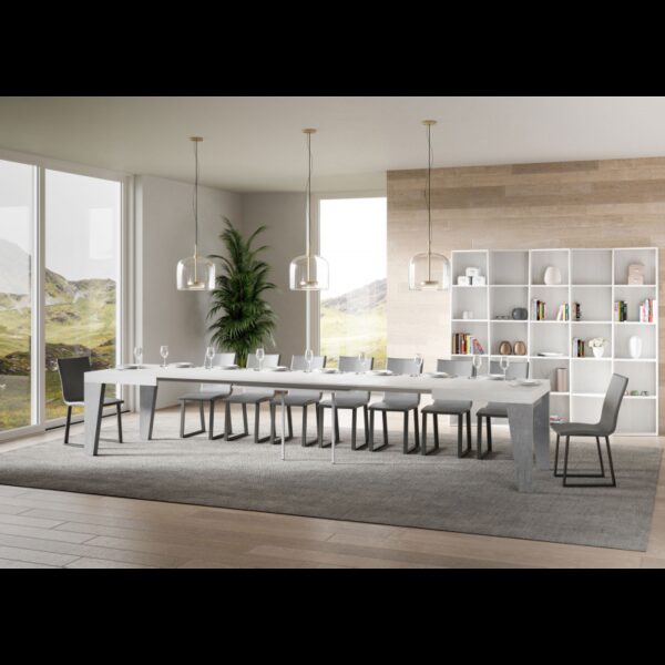 Tavolo allungabile 90x180/440 cm Naxy Mix piano Bianco Frassino - gambe Noce