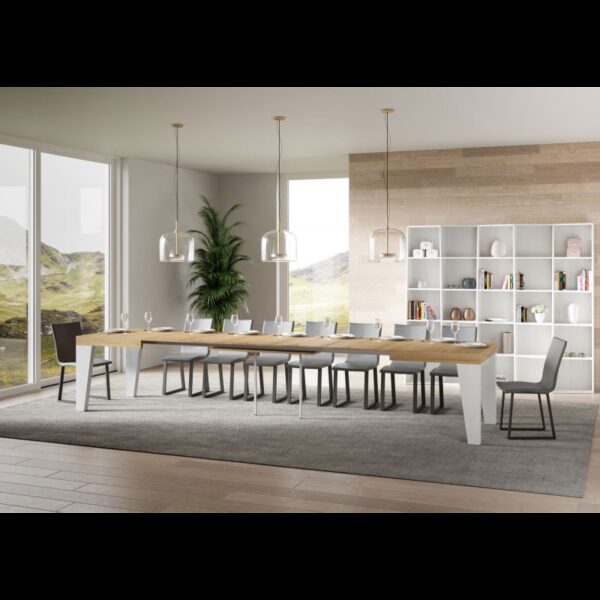 Tavolo allungabile 90x180/440 cm Naxy Mix piano Bianco Frassino - gambe Noce