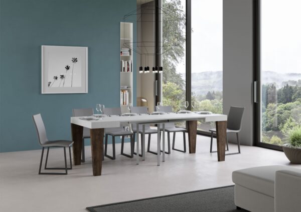 Tavolo allungabile 90x90/246 cm Spimbo Mix piano Bianco Frassino - gambe Noce