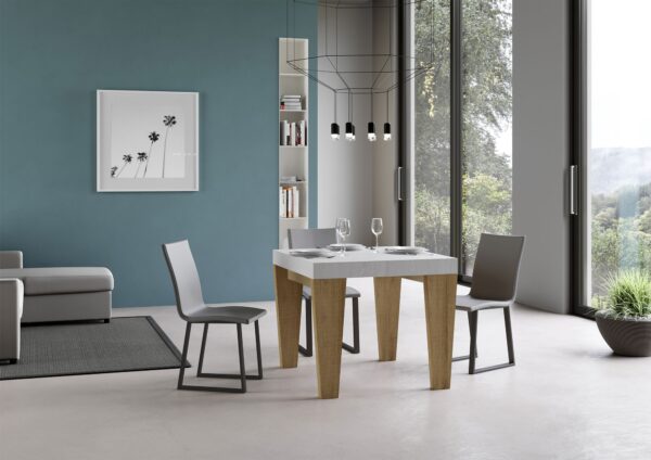 Tavolo allungabile 90x90/246 cm Spimbo Mix piano Bianco Frassino - gambe Noce