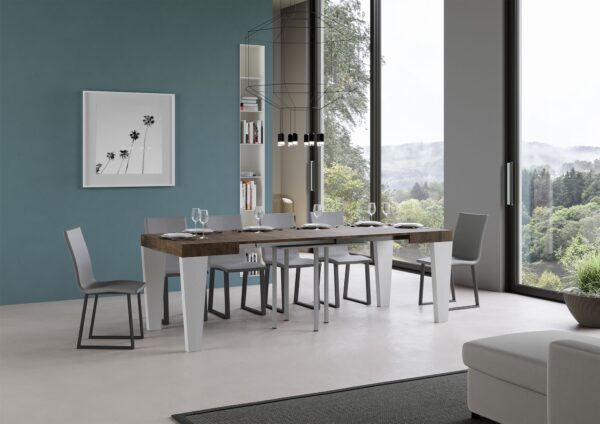 Tavolo allungabile 90x90/246 cm Spimbo Mix piano Bianco Frassino - gambe Noce