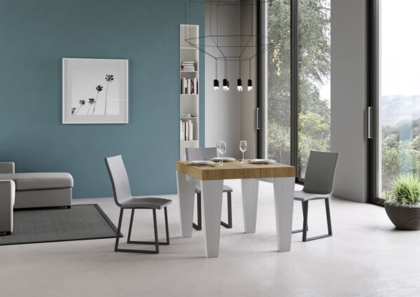 Tavolo allungabile 90x90/246 cm Spimbo Mix piano Bianco Frassino - gambe Noce