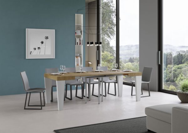 Tavolo allungabile 90x90/246 cm Spimbo Mix piano Bianco Frassino - gambe Noce