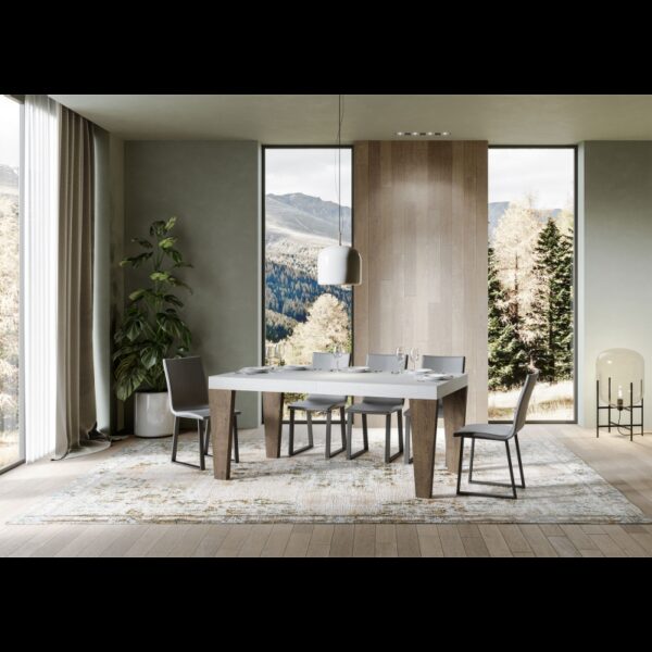 Tavolo allungabile 90x160/264 cm Spimbo Mix piano Bianco Frassino - gambe Noce