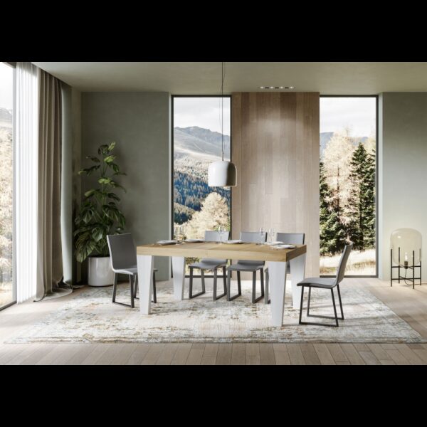 Tavolo allungabile 90x160/264 cm Spimbo Mix piano Bianco Frassino - gambe Noce