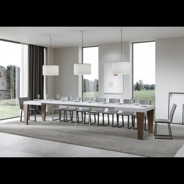 Tavolo allungabile 90x180/440 cm Spimbo Mix piano Bianco Frassino - gambe Noce