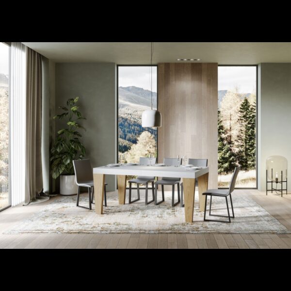 Tavolo allungabile 90x180/440 cm Spimbo Mix piano Bianco Frassino - gambe Noce