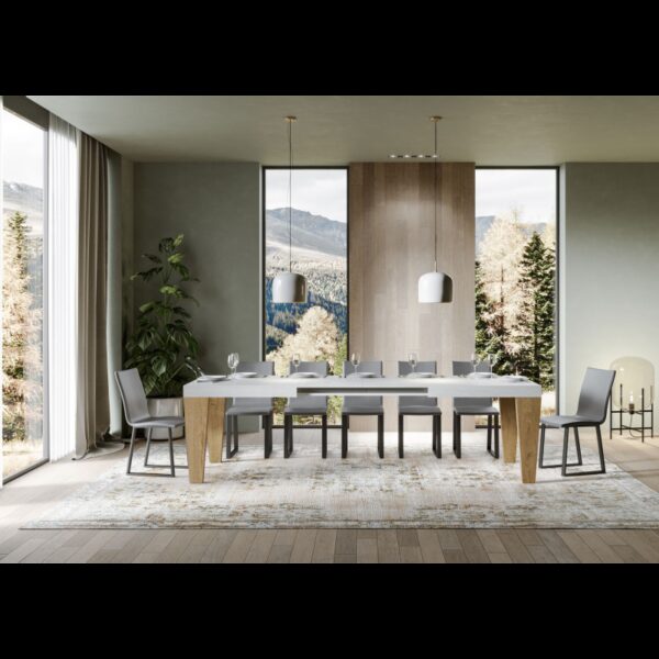 Tavolo allungabile 90x180/440 cm Spimbo Mix piano Bianco Frassino - gambe Noce
